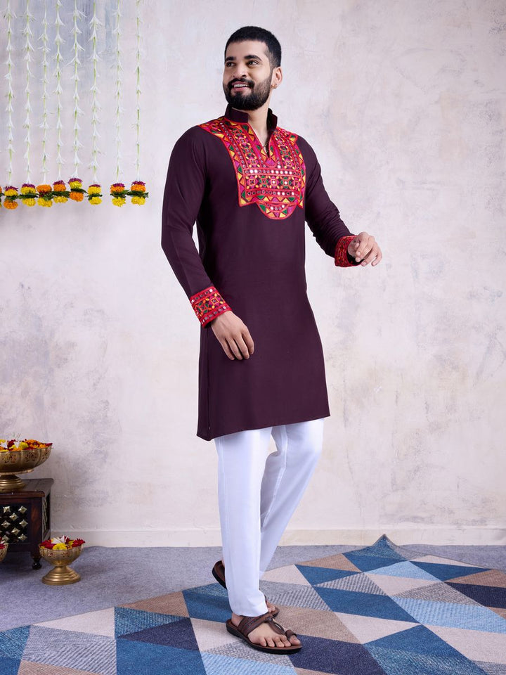 Purple Color Rayon Embroidery With Real Mirro Work Kurta