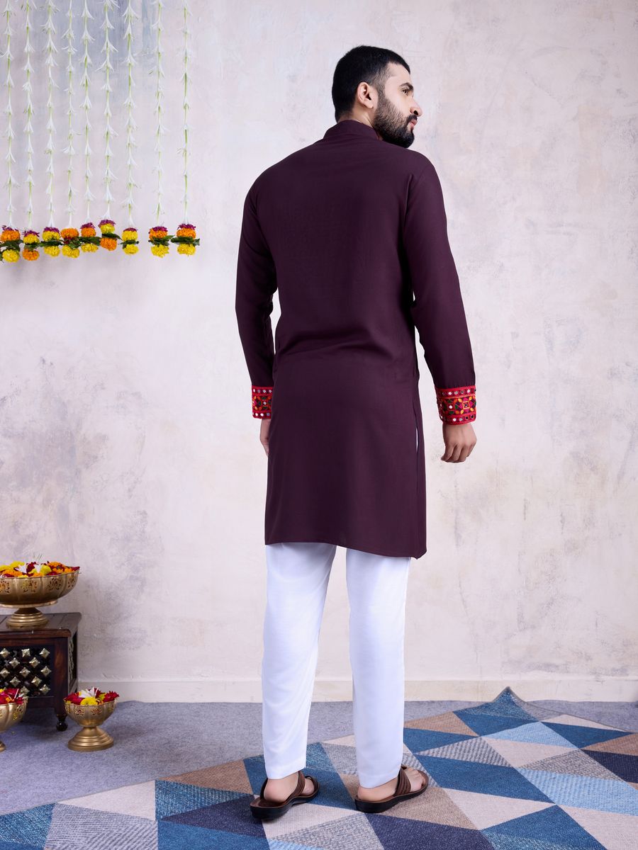 Purple Color Rayon Embroidery With Real Mirro Work Kurta