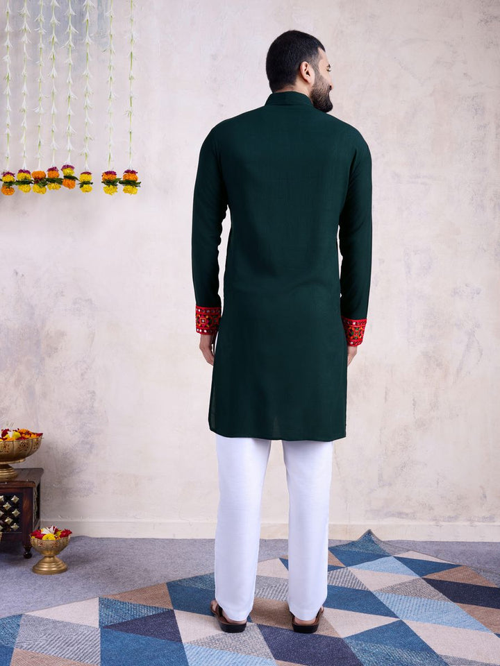 Green Color Rayon Embroidery With Real Mirro Work Kurta