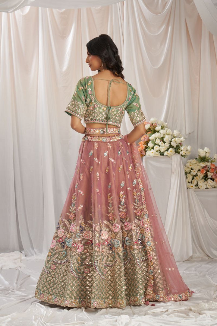 Sea Green shaded Bridel net and Gotapatti & Moti embroidery Semi-Stitched Lehenga choli & Dupatta