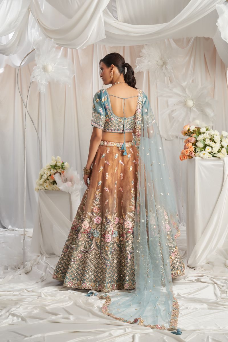 Turquoise blue Bridel net and Gotapatti & Moti embroidery Semi-Stitched Lehenga choli & Dupatta