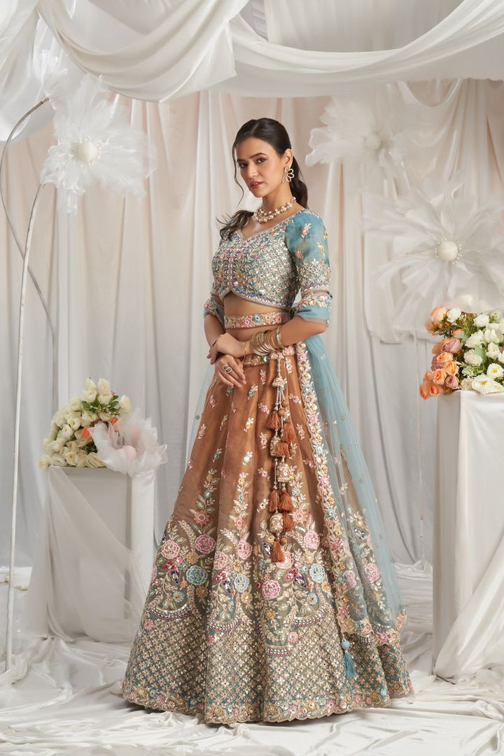 Turquoise blue Bridel net and Gotapatti & Moti embroidery Semi-Stitched Lehenga choli & Dupatta