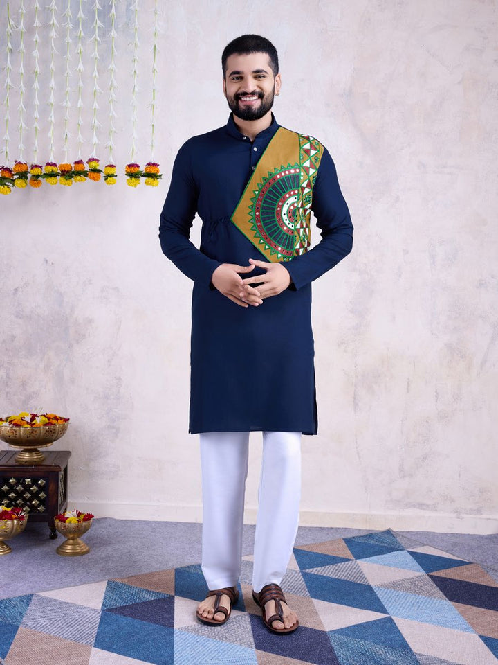 Navy Color Rayon Embroidery With Real Mirror Work