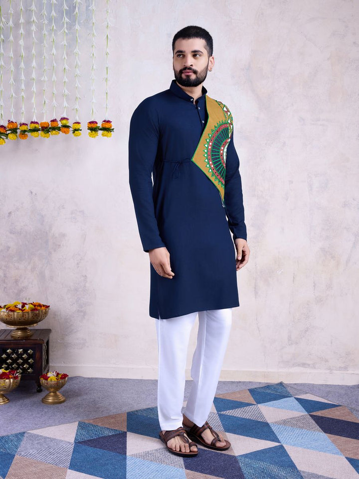 Navy Color Rayon Embroidery With Real Mirror Work