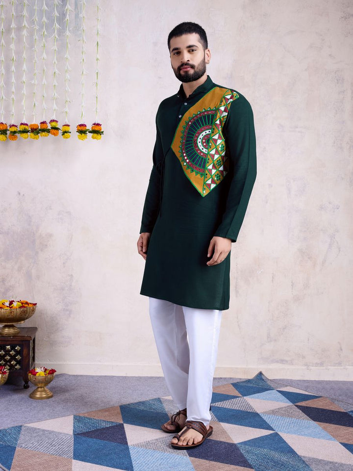 Green Color Rayon Embroidery With Real Mirror Work