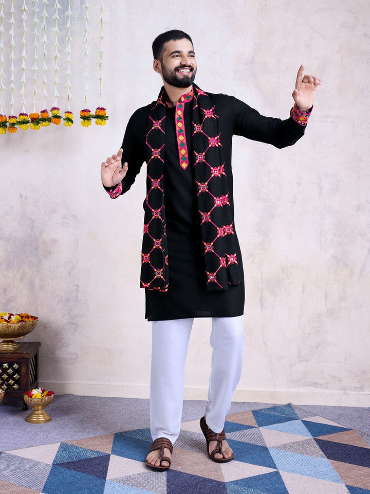 Rayon Embroidery With Real Mirror Work Black Color Kurta