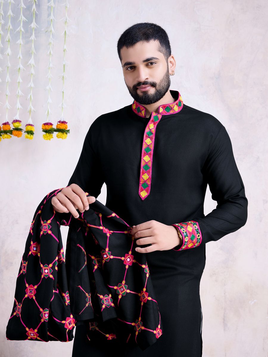 Rayon Embroidery With Real Mirror Work Black Color Kurta