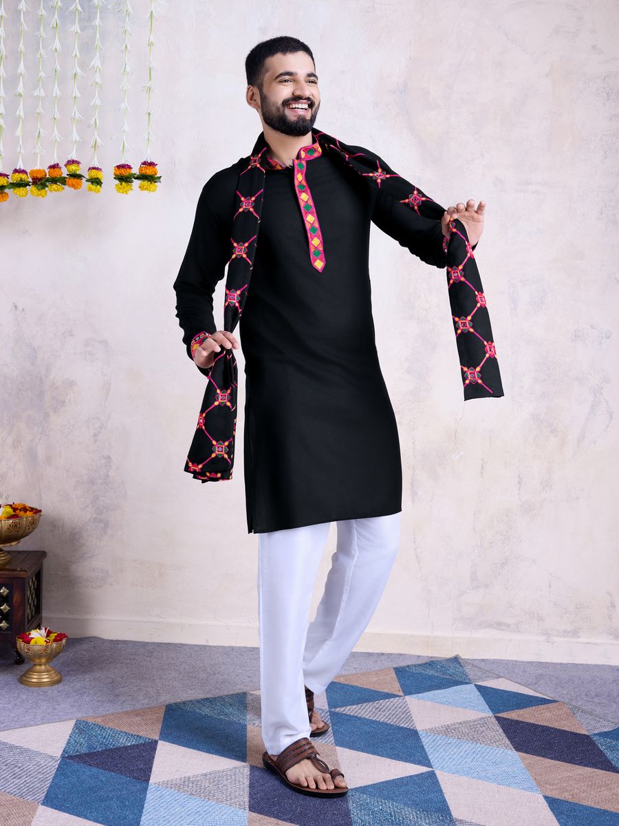 Rayon Embroidery With Real Mirror Work Black Color Kurta