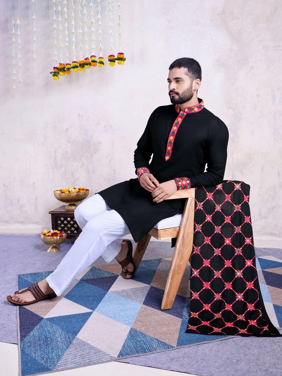 Rayon Embroidery With Real Mirror Work Black Color Kurta