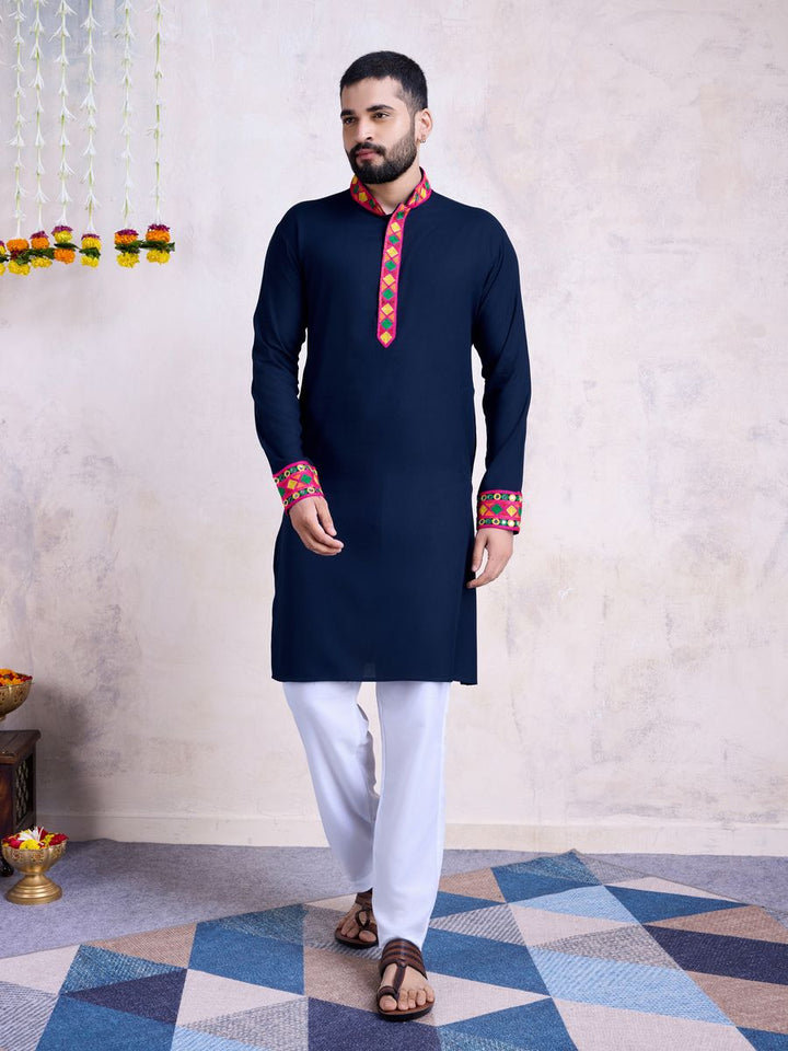 Rayon Embroidery With Real Mirror Work Navy Color Kurta