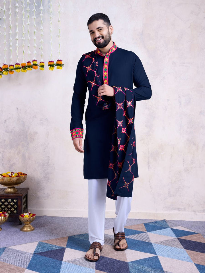 Rayon Embroidery With Real Mirror Work Navy Color Kurta