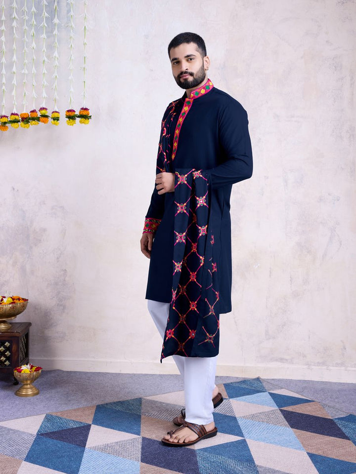 Rayon Embroidery With Real Mirror Work Navy Color Kurta