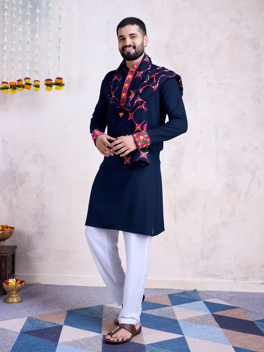 Rayon Embroidery With Real Mirror Work Navy Color Kurta