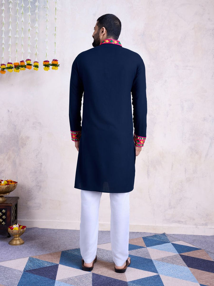 Rayon Embroidery With Real Mirror Work Navy Color Kurta