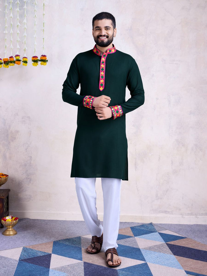 Rayon Embroidery With Real Mirror Work Green Color Kurta