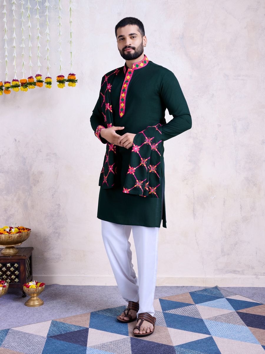 Rayon Embroidery With Real Mirror Work Green Color Kurta