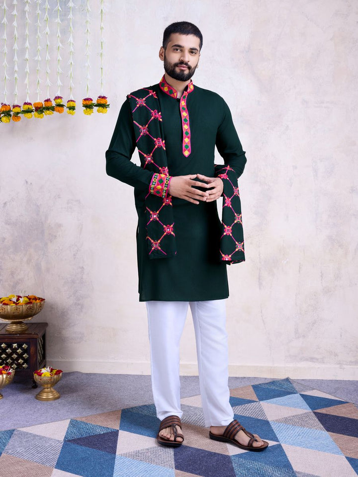 Rayon Embroidery With Real Mirror Work Green Color Kurta