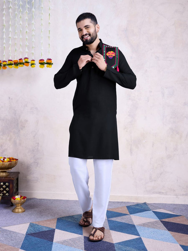 Black Color Rayon And Embroidery With Real Mirror Work Kurta