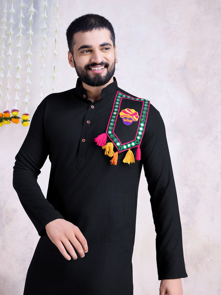 Black Color Rayon And Embroidery With Real Mirror Work Kurta