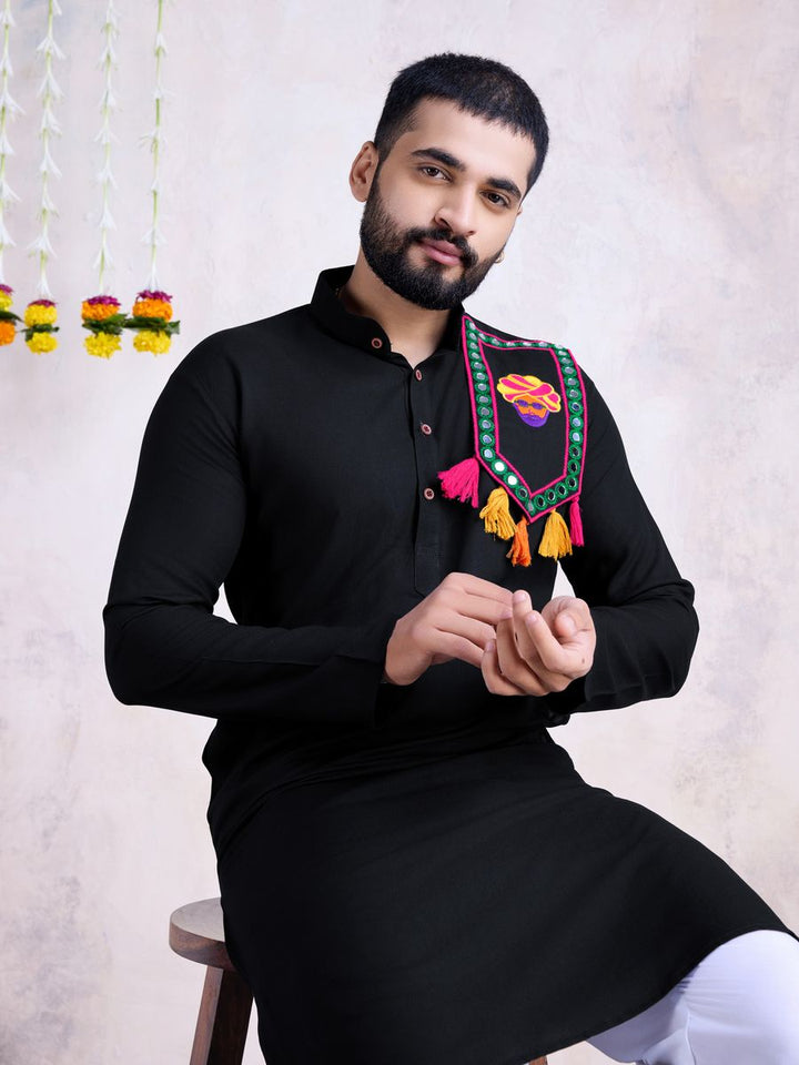 Black Color Rayon And Embroidery With Real Mirror Work Kurta