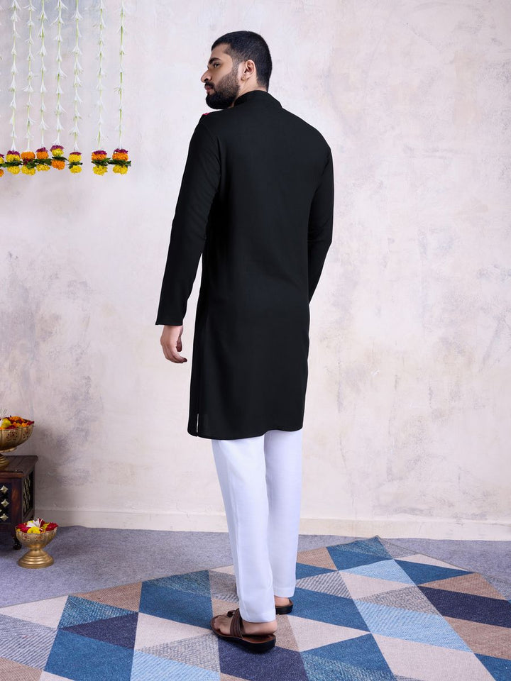 Black Color Rayon And Embroidery With Real Mirror Work Kurta