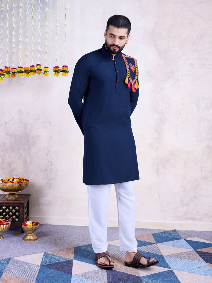 Navy Color Rayon And Embroidery With Real Mirror Work Kurta