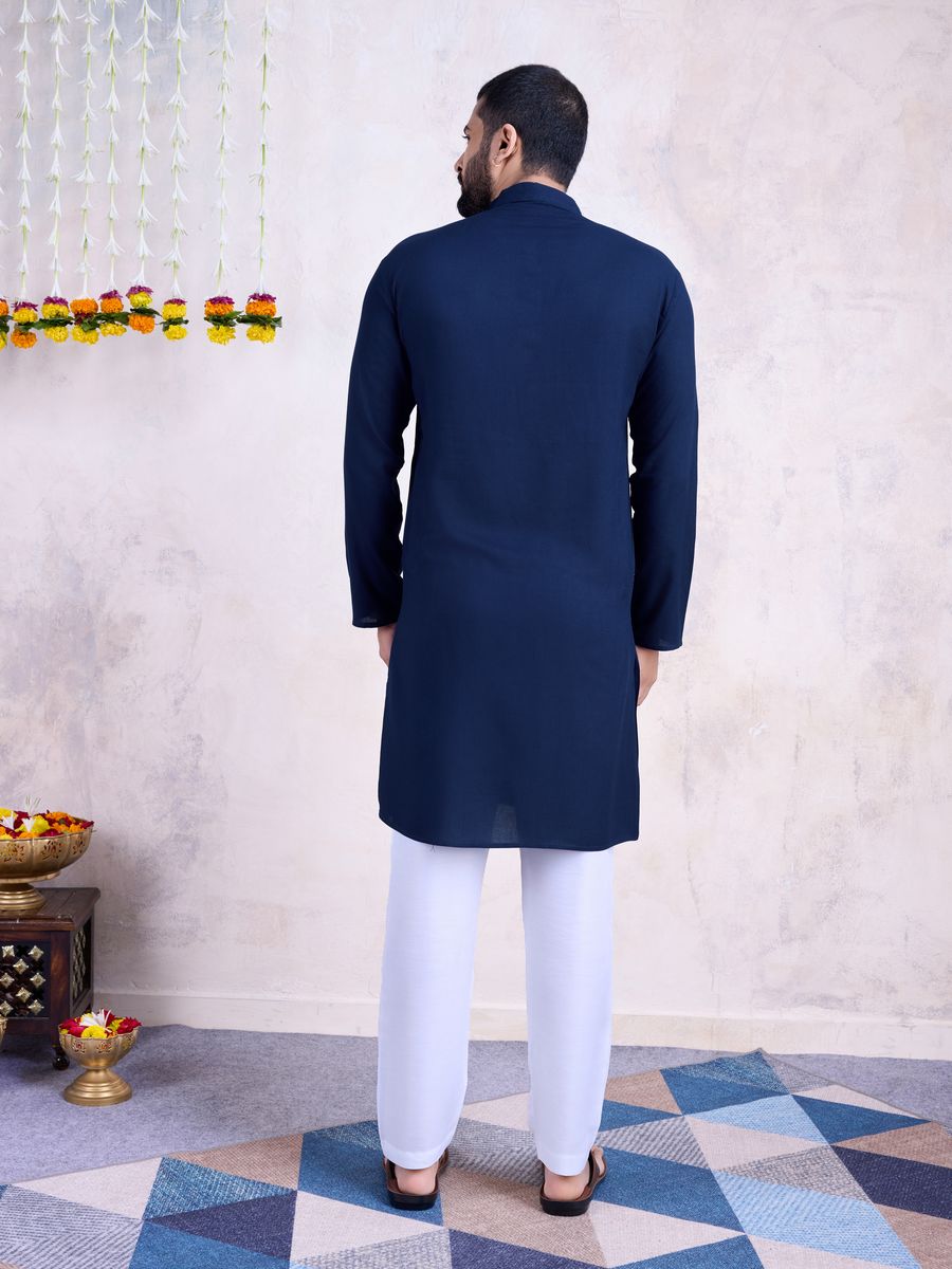 Navy Color Rayon And Embroidery With Real Mirror Work Kurta