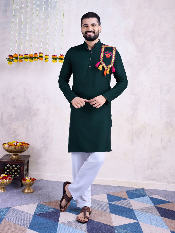 Green Color Rayon And Embroidery With Real Mirror Work Kurta