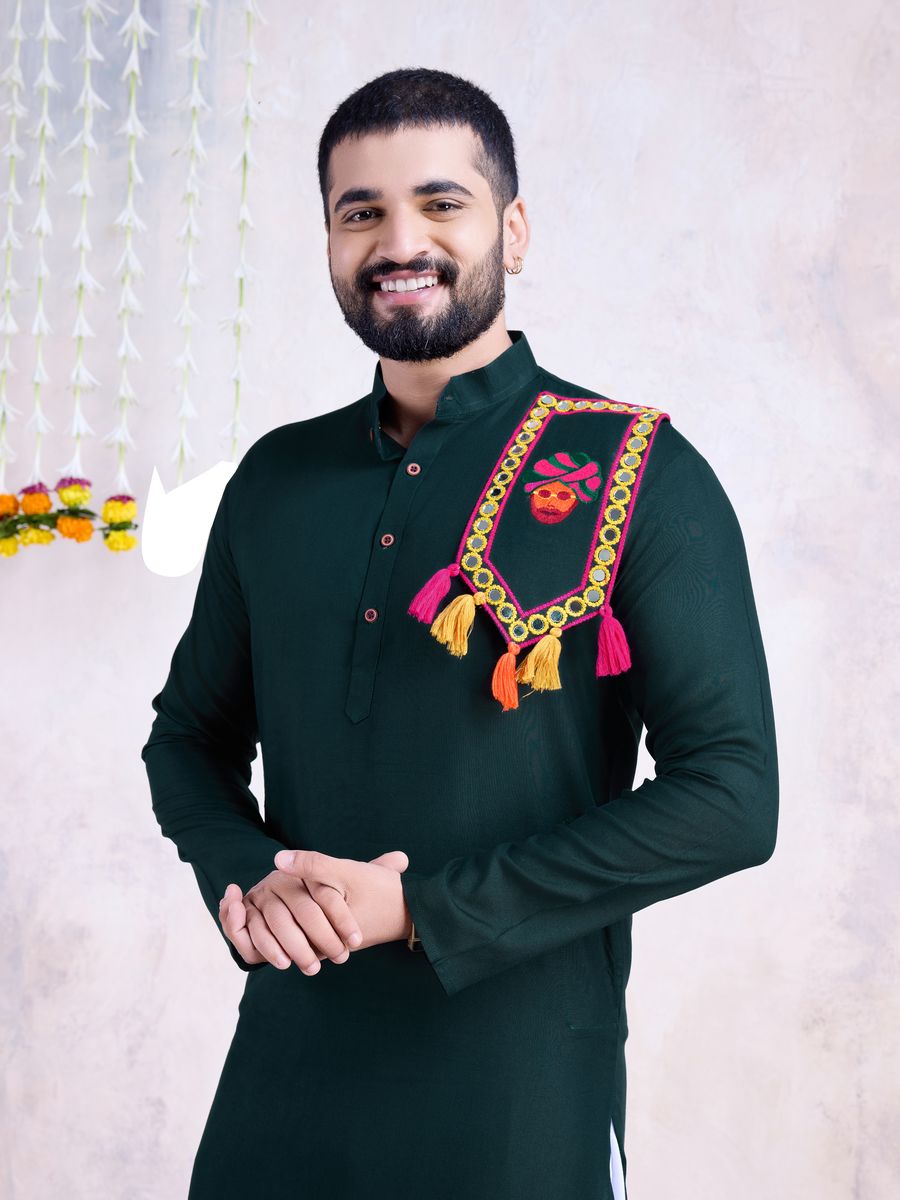 Green Color Rayon And Embroidery With Real Mirror Work Kurta