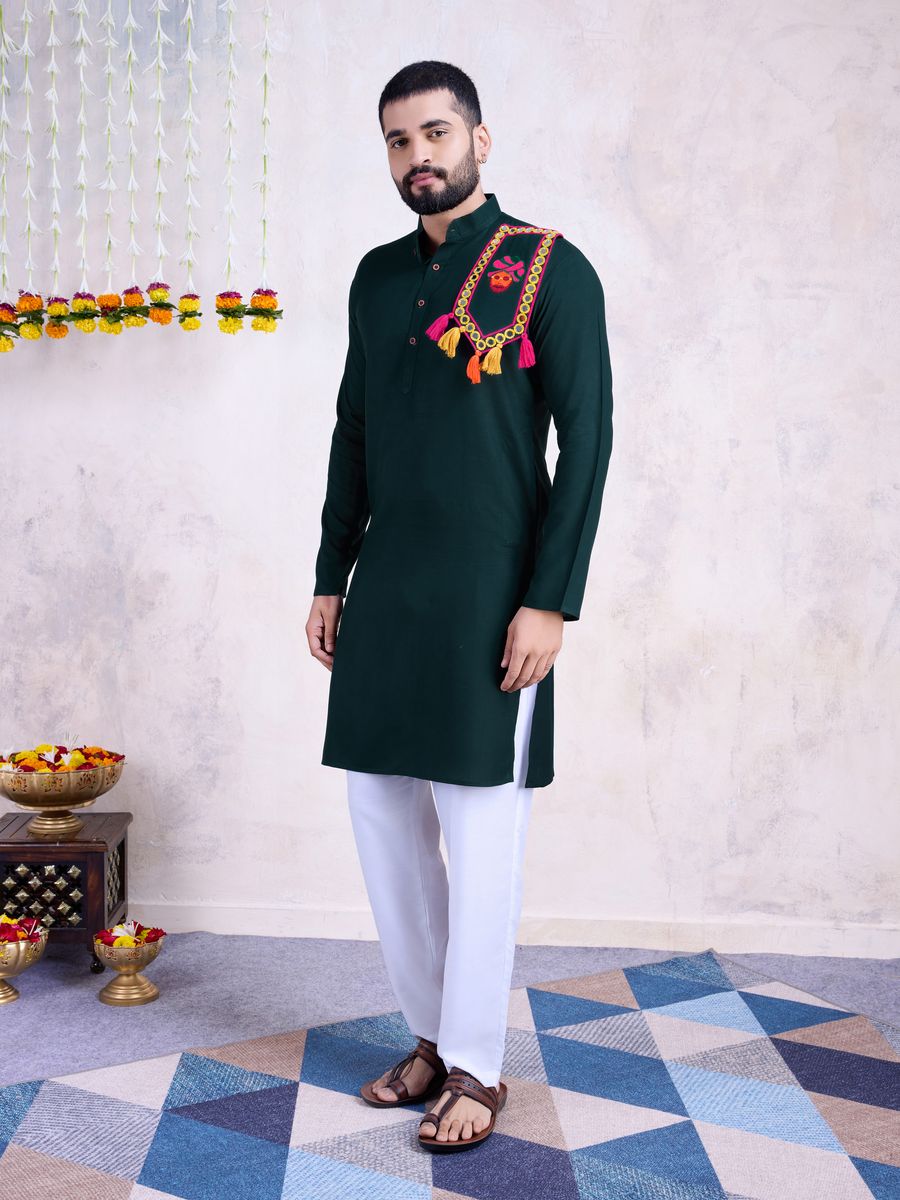 Green Color Rayon And Embroidery With Real Mirror Work Kurta