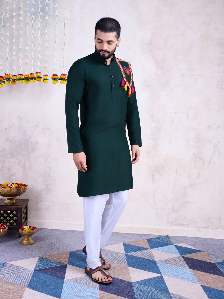 Green Color Rayon And Embroidery With Real Mirror Work Kurta