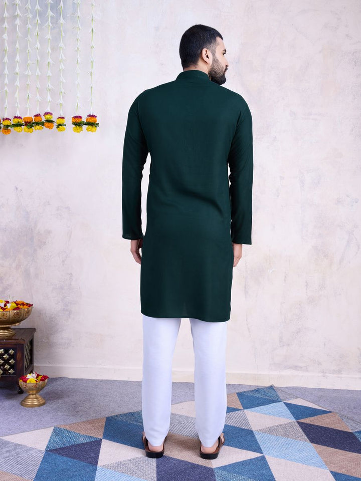 Green Color Rayon And Embroidery With Real Mirror Work Kurta