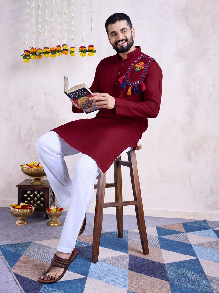 Maroon Color Rayon And Embroidery With Real Mirror Work Kurta