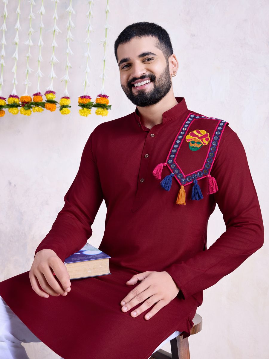 Maroon Color Rayon And Embroidery With Real Mirror Work Kurta