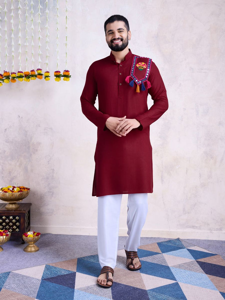 Maroon Color Rayon And Embroidery With Real Mirror Work Kurta