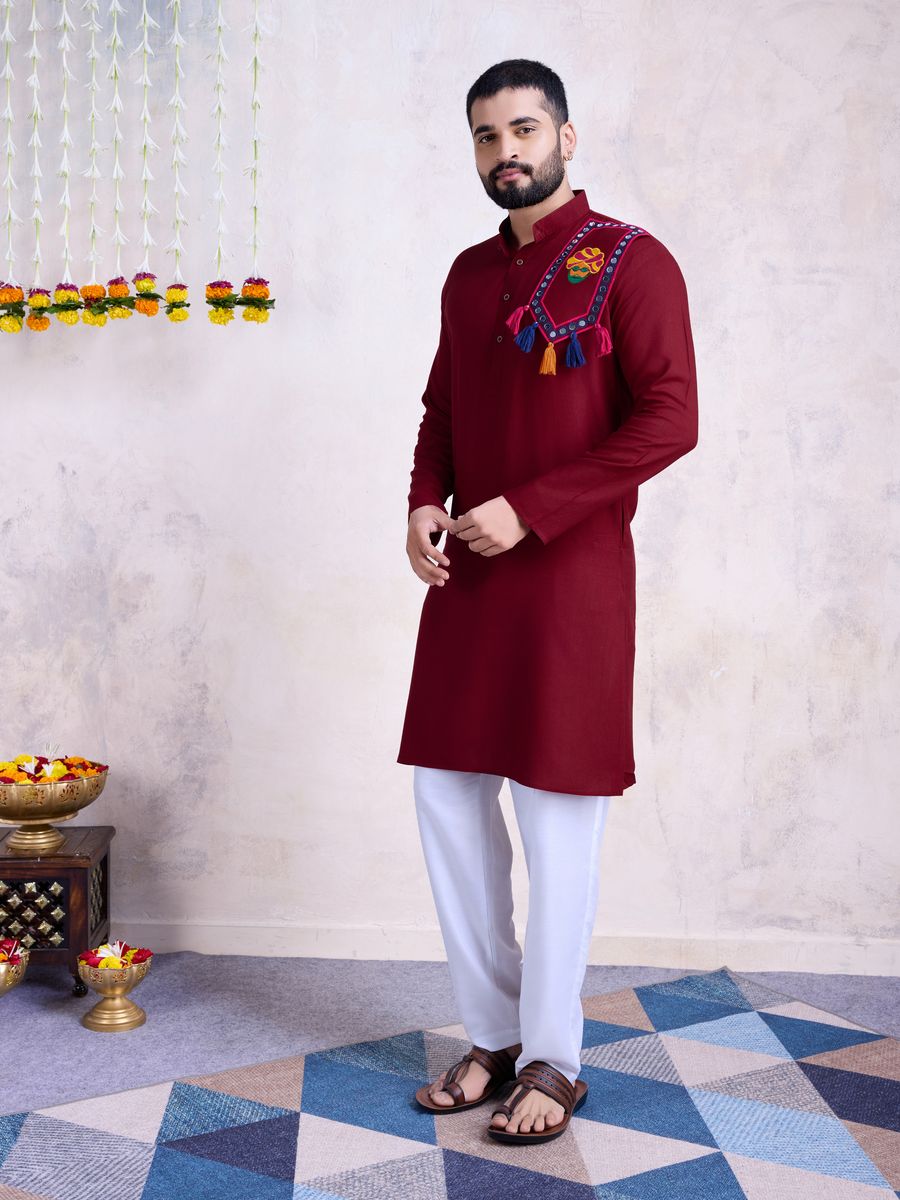 Maroon Color Rayon And Embroidery With Real Mirror Work Kurta