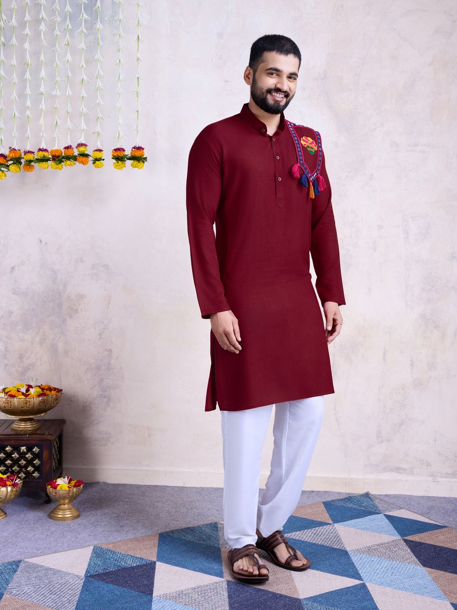 Maroon Color Rayon And Embroidery With Real Mirror Work Kurta