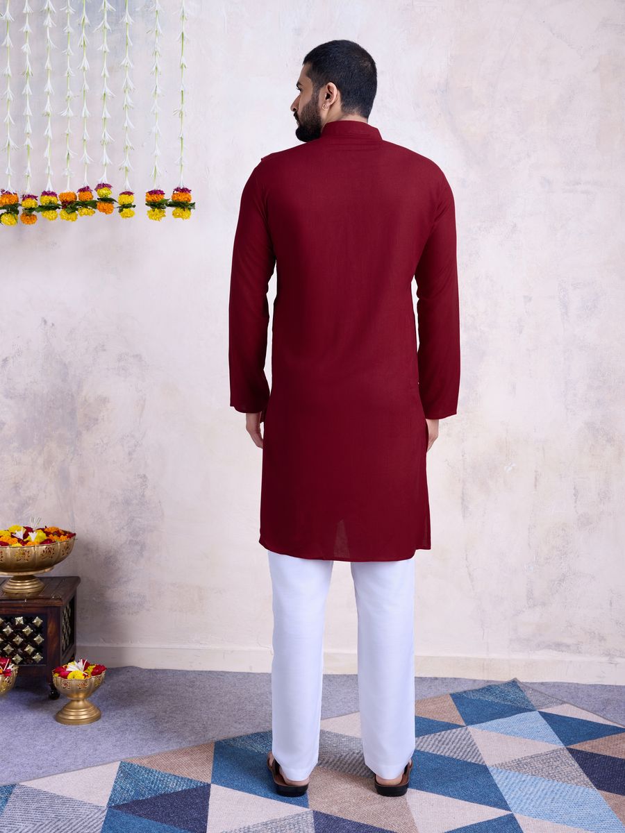 Maroon Color Rayon And Embroidery With Real Mirror Work Kurta