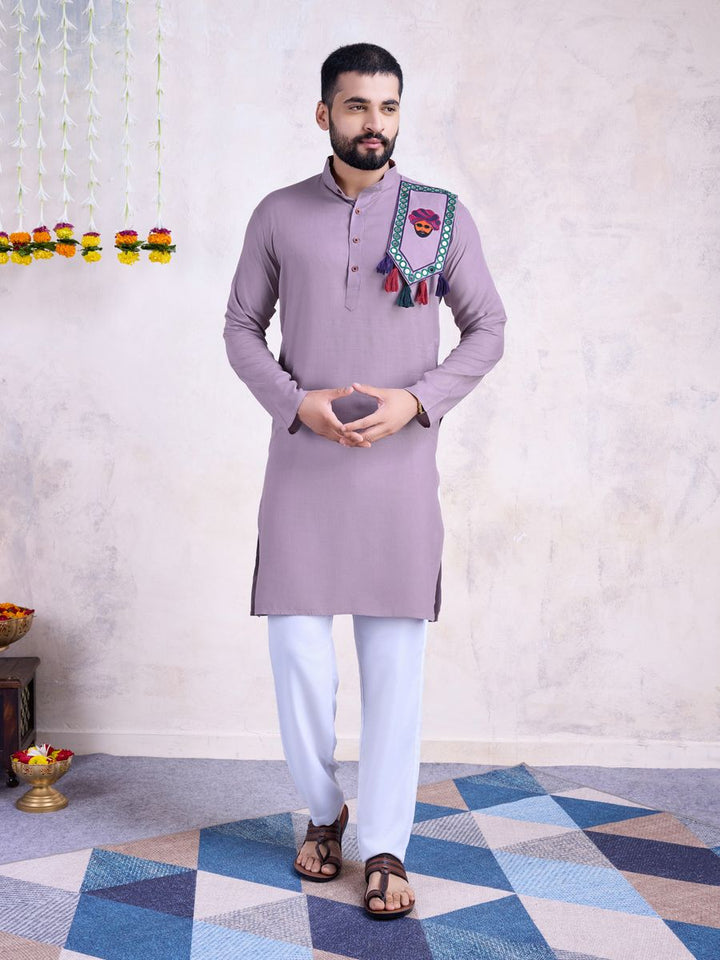 Dusty Purple Color Rayon And Embroidery With Real Mirror Work Kurta