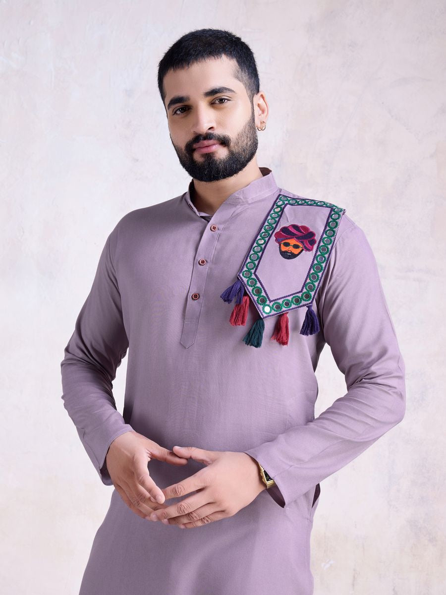 Dusty Purple Color Rayon And Embroidery With Real Mirror Work Kurta