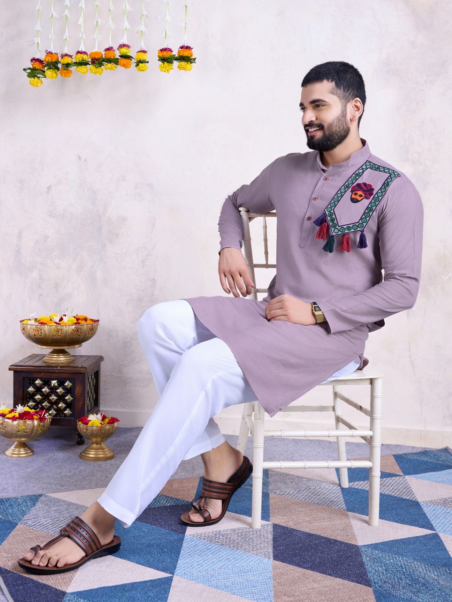 Dusty Purple Color Rayon And Embroidery With Real Mirror Work Kurta