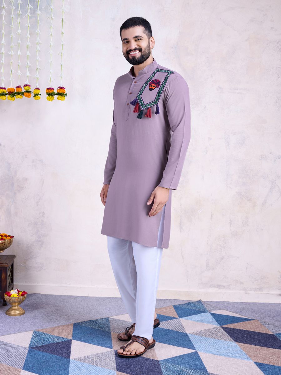 Dusty Purple Color Rayon And Embroidery With Real Mirror Work Kurta