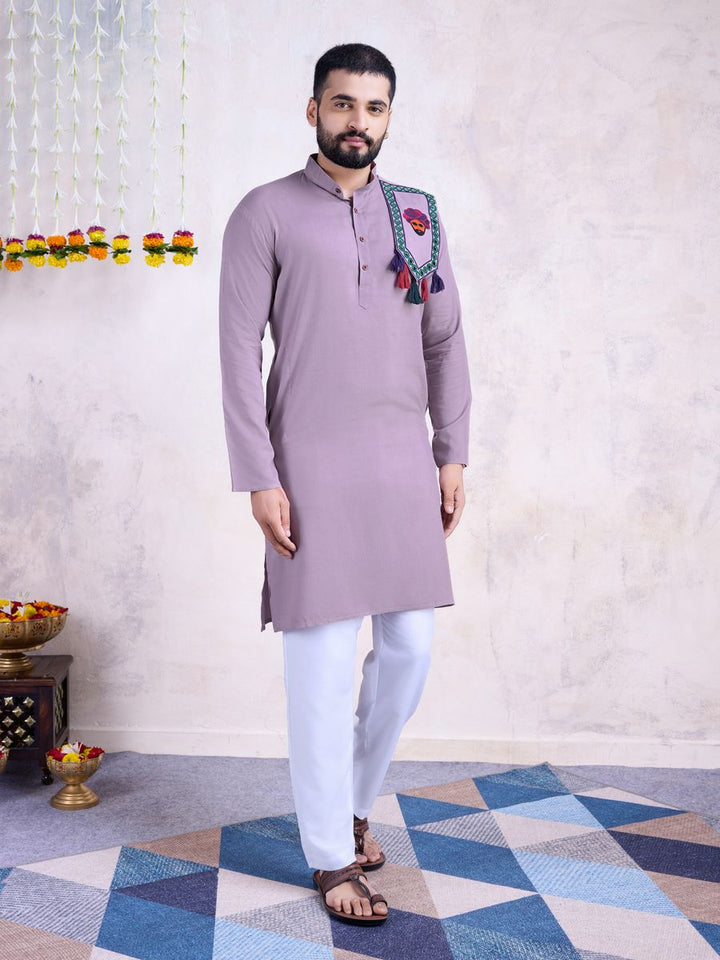 Dusty Purple Color Rayon And Embroidery With Real Mirror Work Kurta