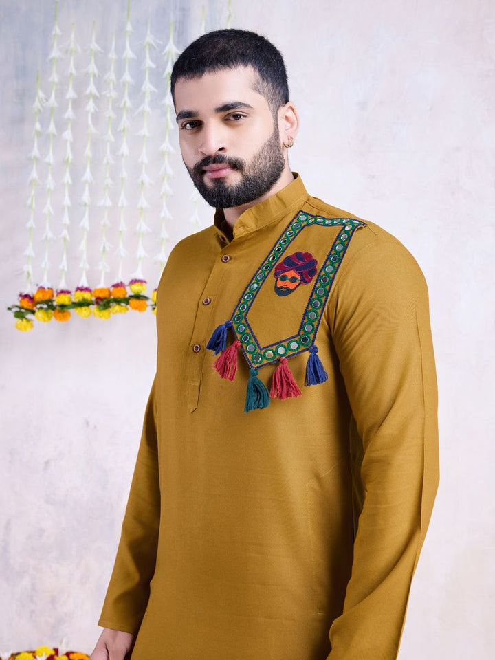 Yelow Color Rayon And Embroidery With Real Mirror Work Kurta