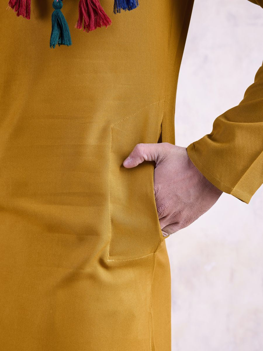 Yelow Color Rayon And Embroidery With Real Mirror Work Kurta