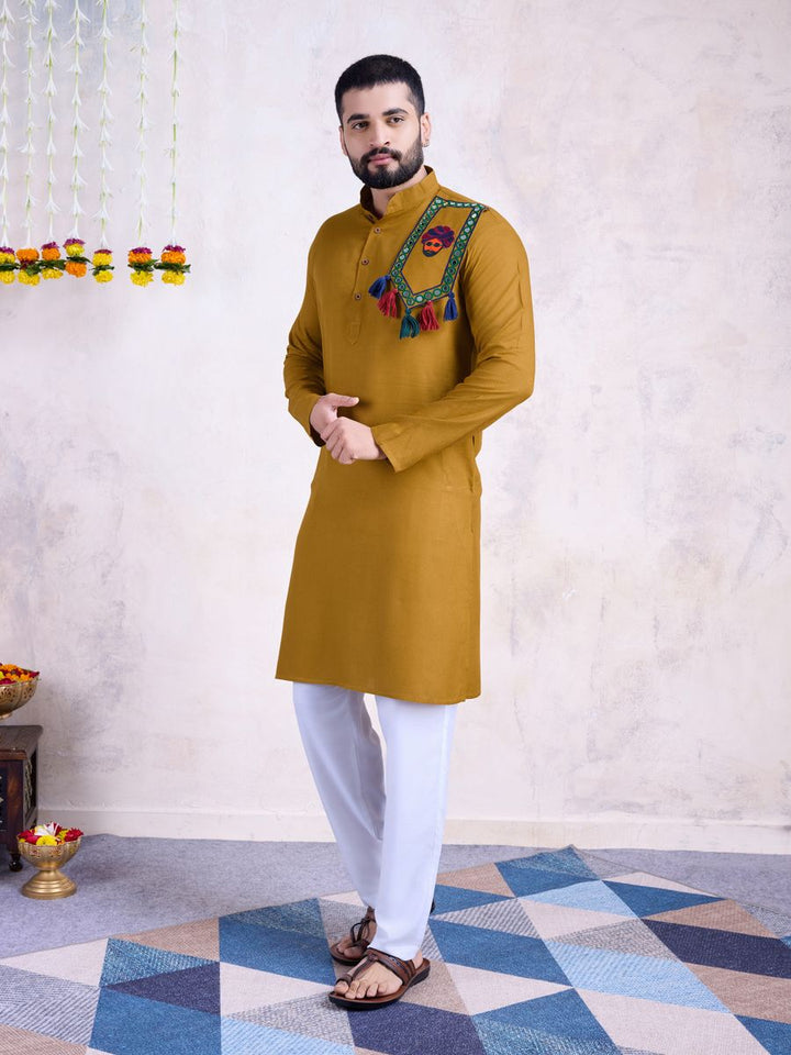 Yelow Color Rayon And Embroidery With Real Mirror Work Kurta