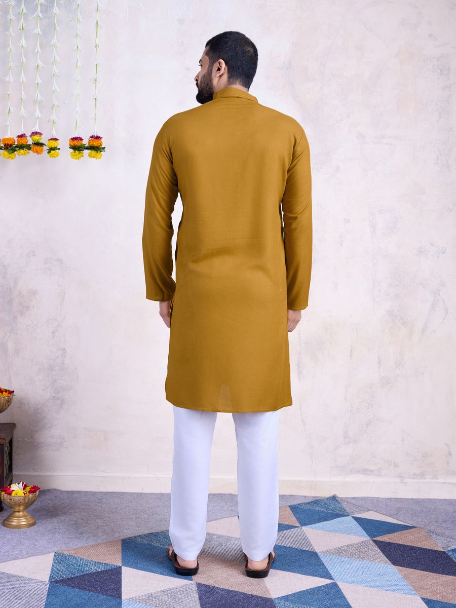 Yelow Color Rayon And Embroidery With Real Mirror Work Kurta