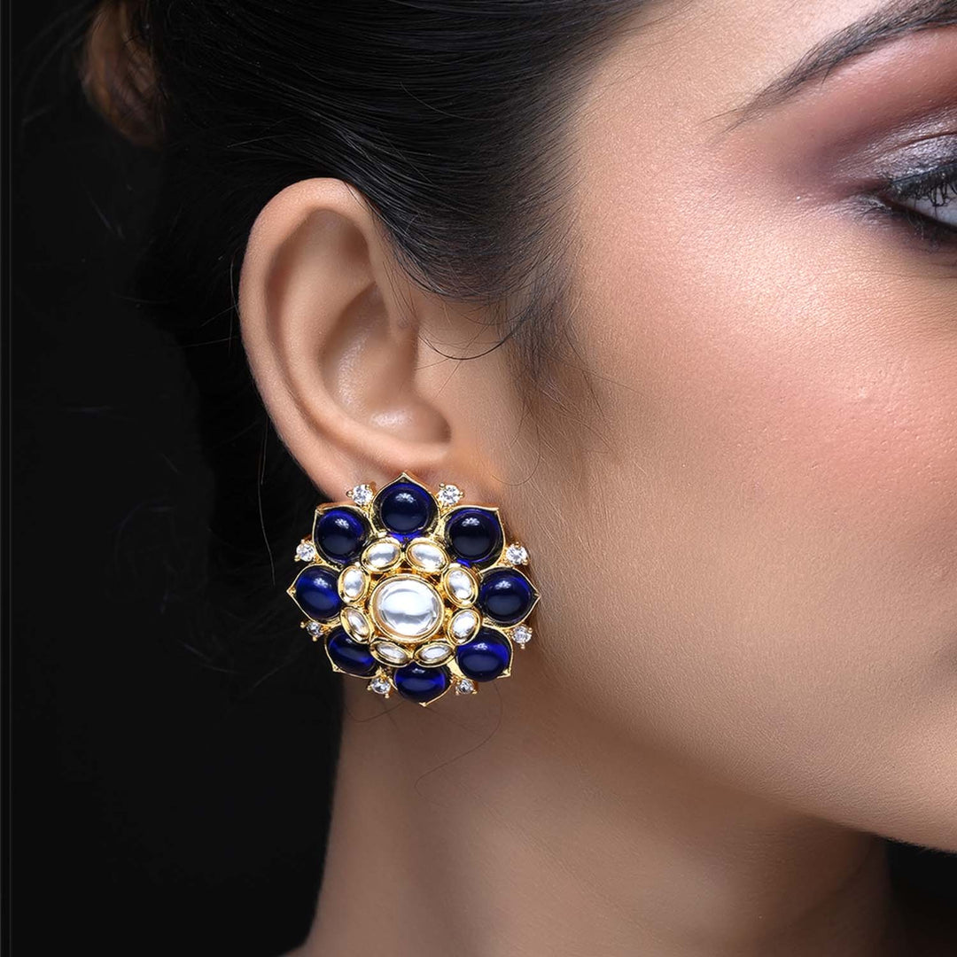 Kavya Navy Blue Gold Plated Kundan Tops