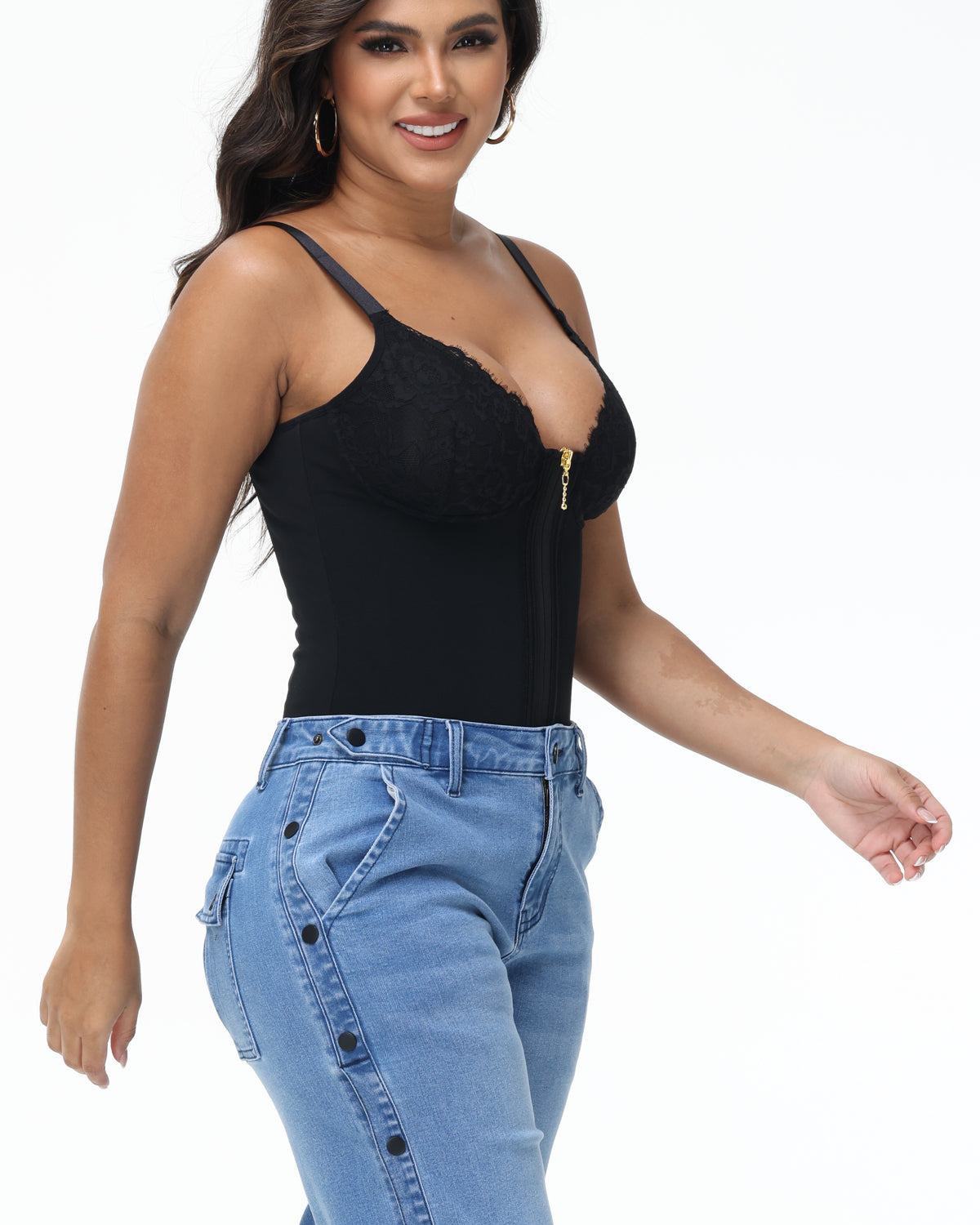 Shapshe® Deep V Lace Corset Top Trimmed Waist Trainer with Front Zipper  - By Qivii