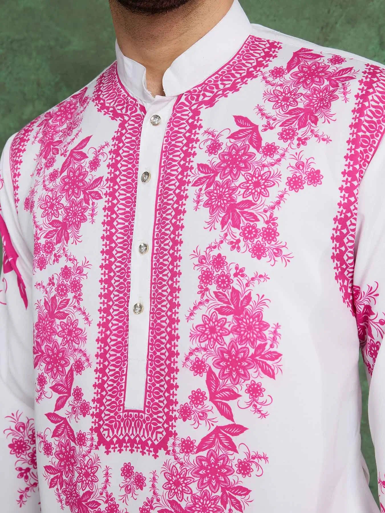 Wonderful White Rayon Kurta With Beautiful Pink Digital Print - qivii